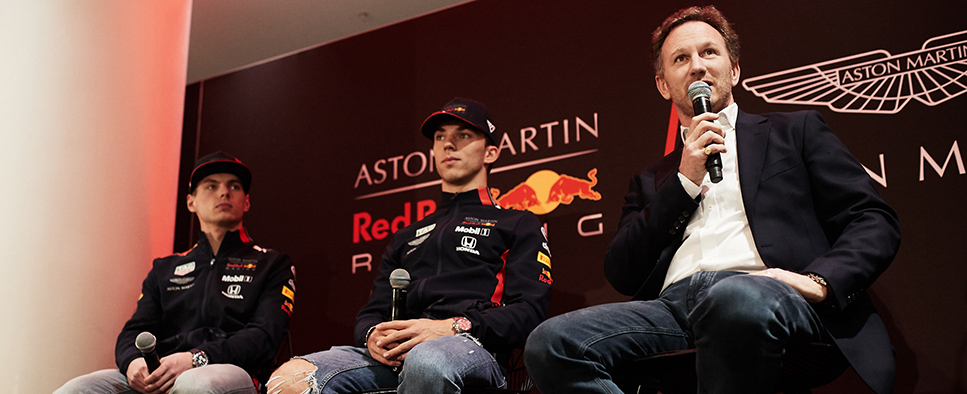 Cocktail evening with Christian Horner, Max Verstappen and Pierre Gasly